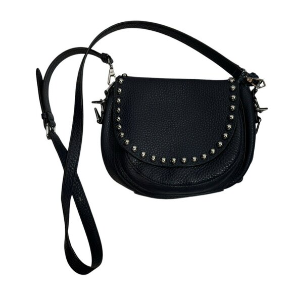 Rebecca Minkoff Handbags - Rebecca Minkoff Half Moon Studded Leather Unlined Saddle Bag Navy Blue Biker